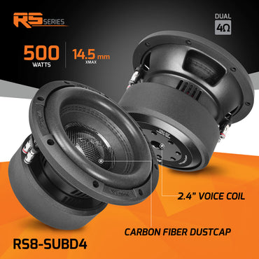 RS8-SUBD4 PRV 8” Car Subwoofer Dual 4 Ohm 500 Watts