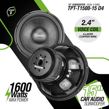TPT-T1500-15 D4 | Timpano 15″ Car Audio Subwoofer 1600 Watts Dual 4 Ohm