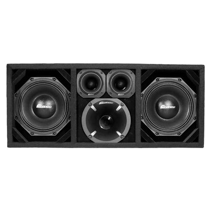 KTPON-208FULLBK / DUAL 8" BLACK/BLACK LOADED PORTED BOX (With Tweeters + Driver)