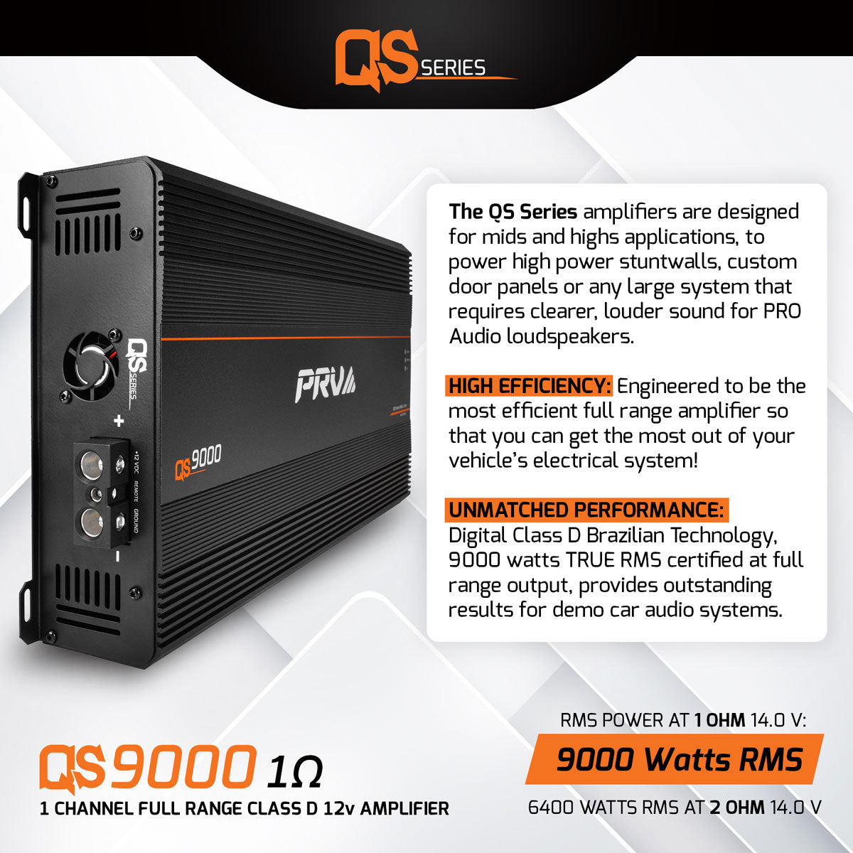 QS9000 1 Ohm - 1 Channel Full Range Amplifier