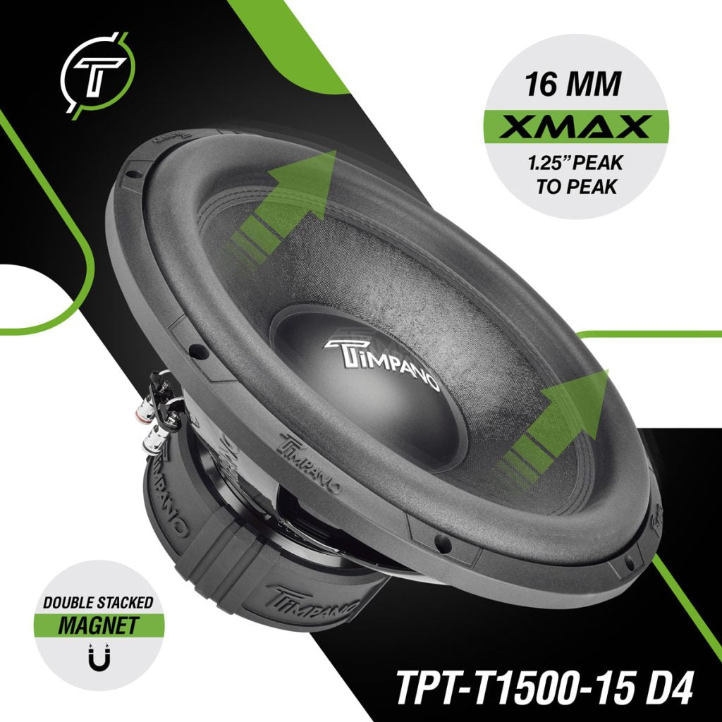 TPT-T1500-15 D4 | Timpano 15″ Car Audio Subwoofer 1600 Watts Dual 4 Ohm
